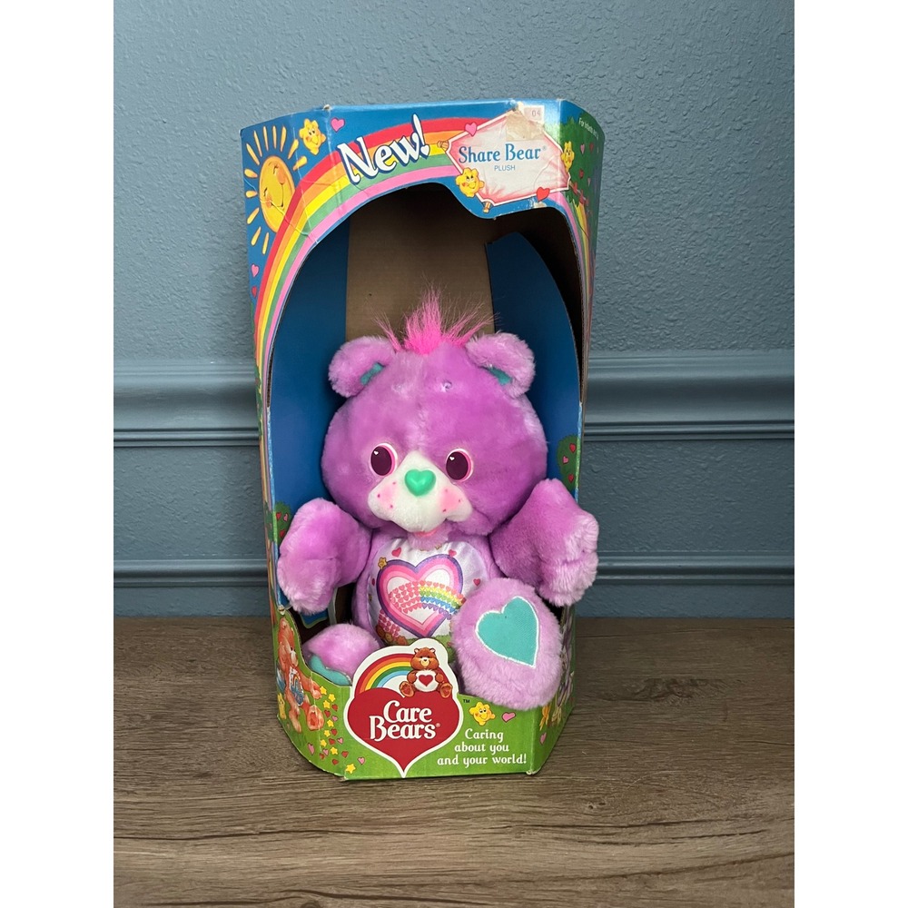 Vintage Care Bears Share Bear Plush Purple Kenner 19680 New in Box 1980s 1990s‎